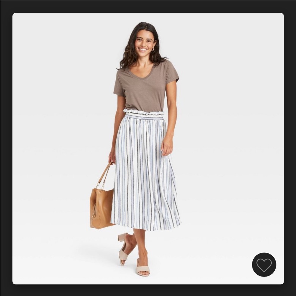 A New Day striped linen blend elastic paper bag waist midi skirt